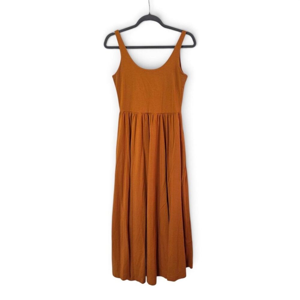 Cuyana Pima Cotton Modal Rust Orange Soft Sleeveless Midi Tank Dress, Size Small